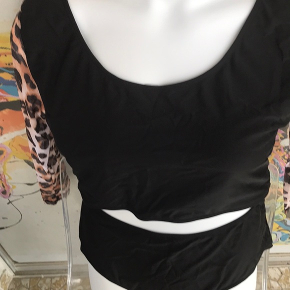 Plus Size Animal Print Mesh Long Sleeve Bikini - Picture 4 of 5